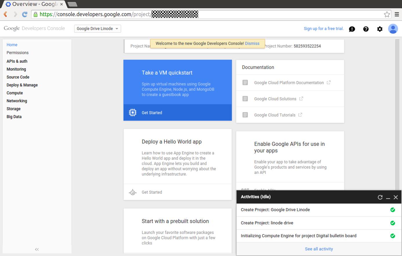 The project “dashboard” The project “dashboard”