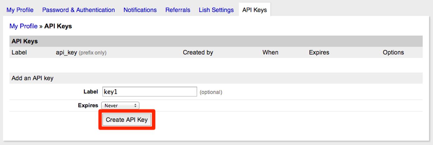 Click the Create API Key button. Click the Create API Key button.