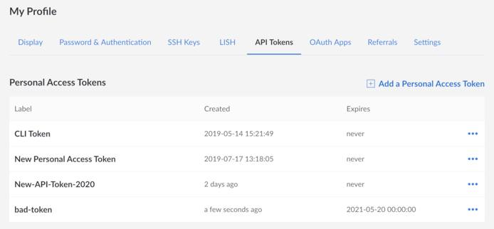 Select API Tokens tab in My Profile Settings Select API Tokens tab in My Profile Settings