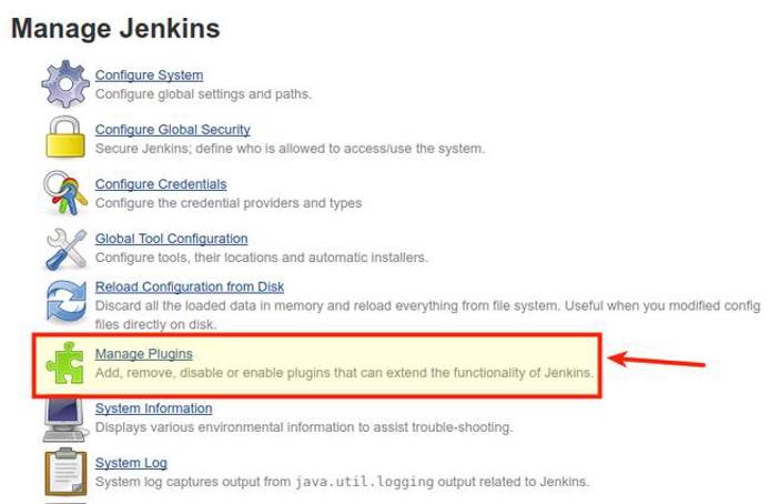 Manage Plugins link Manage Plugins link