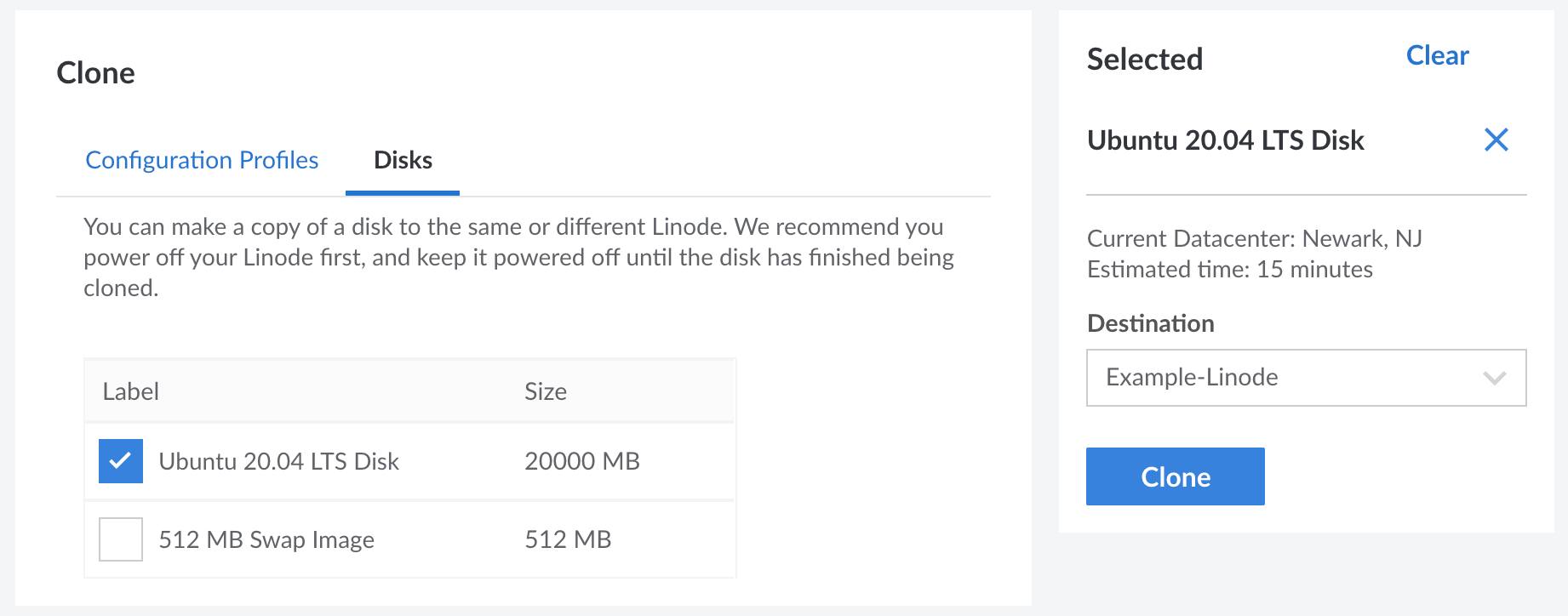 The Clone form in the Cloud Manager The Clone form in the Cloud Manager