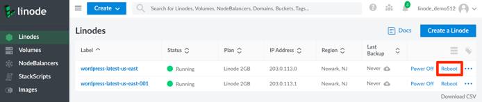 Cloud Manager Linode List Menu Reboot Option Cloud Manager Linode List Menu Reboot Option