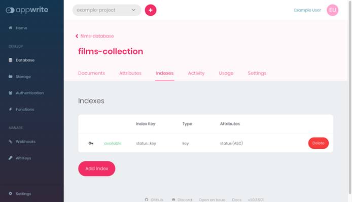 Appwrite indices for a collection Appwrite indices for a collection