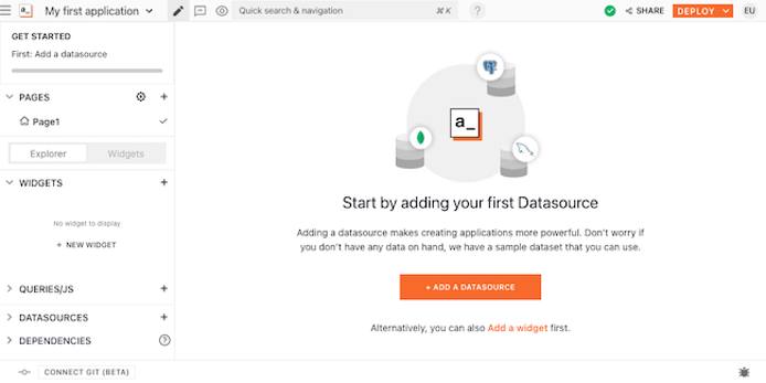 The default Appsmith dashboard The default Appsmith dashboard