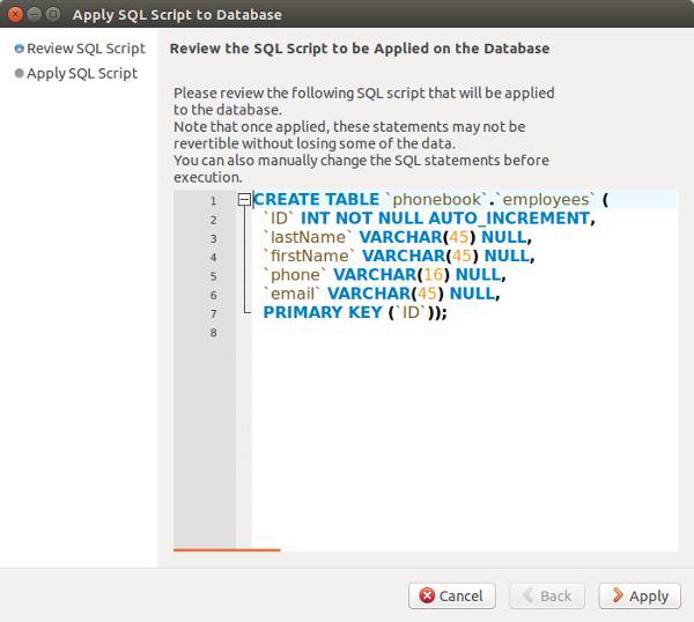 The SQL commands to build the phonebook table The SQL commands to build the phonebook table