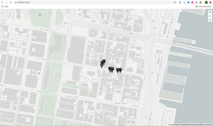 Stadia Maps Flask App rendered map. “Linode Trees”