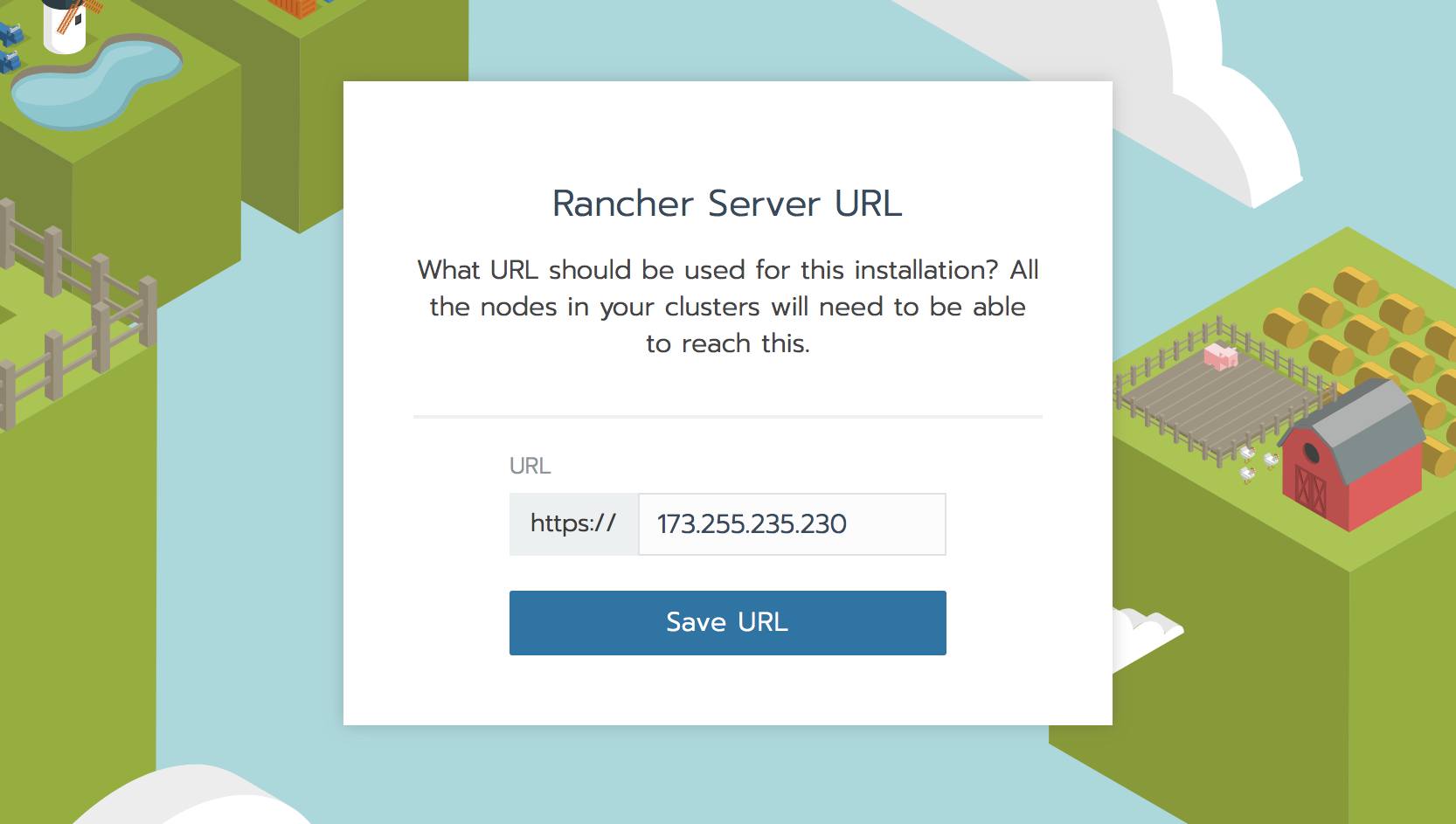 The server URL entry form Rancher enter server URL screen