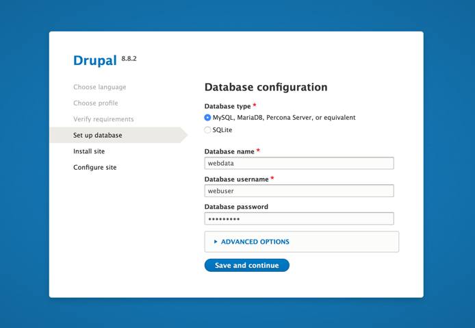 Drupal 8 database configuration. Drupal 8 database configuration.