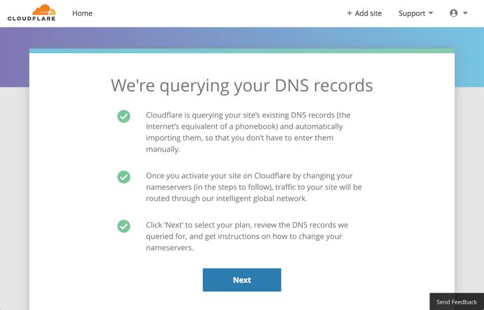 Cloudflare setup - DNS record scan dialog Cloudflare setup - DNS record scan dialog