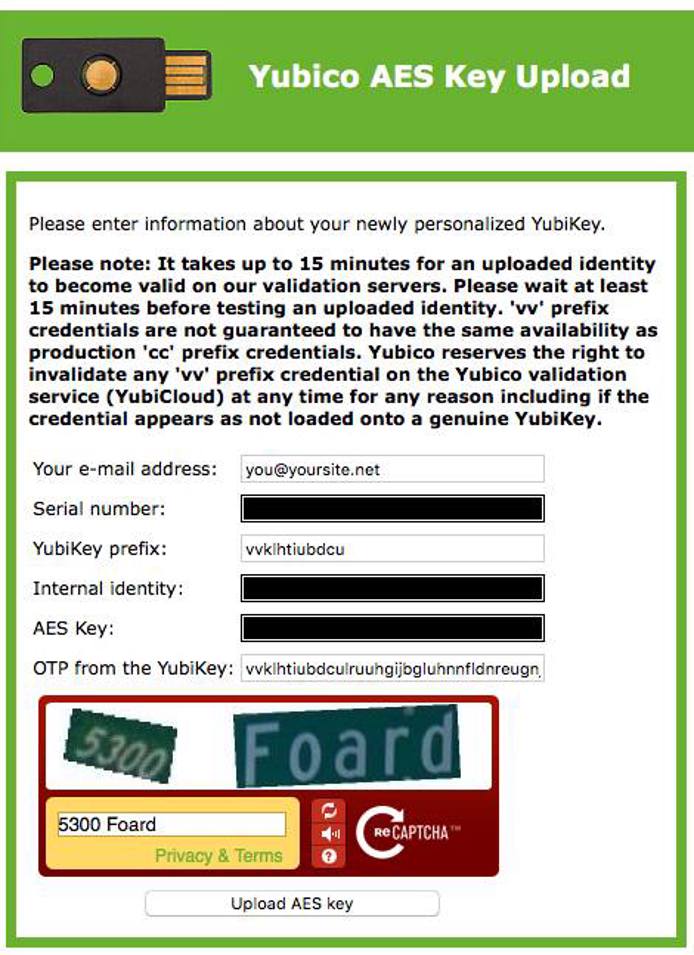 AES key upload form AES key upload form