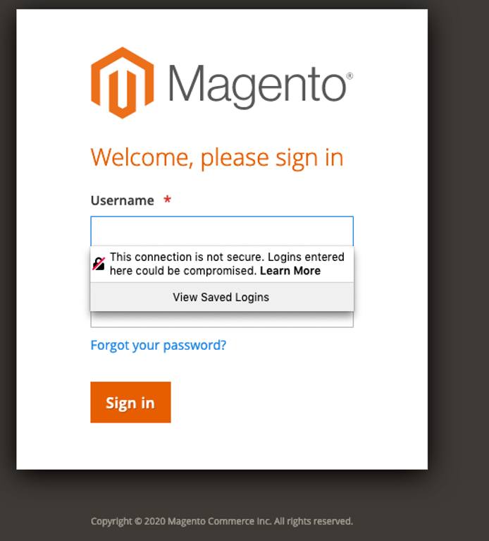 Enter the Magento admin username and password. Enter the Magento admin username and password.