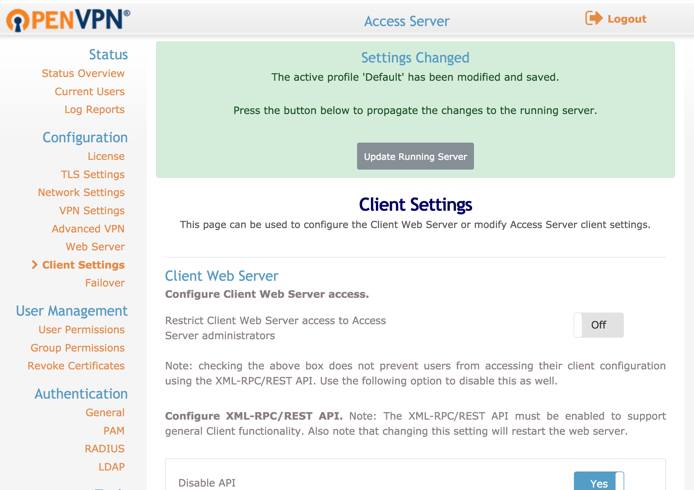 OpenVPN Access Settings Changed. OpenVPN Access Settings Changed.