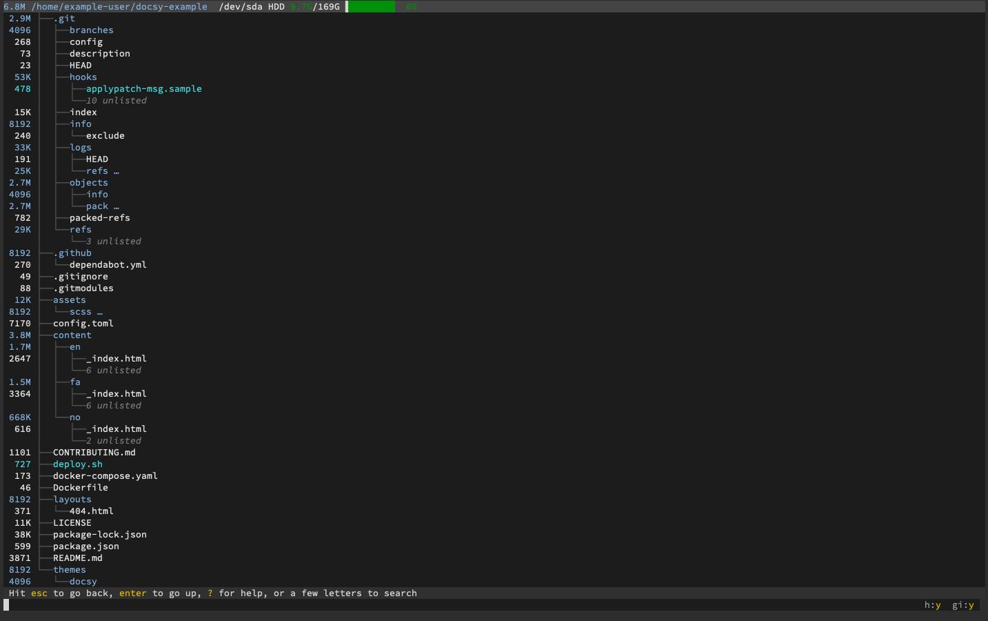 Usage information listed in a broot directory tree Usage information listed in a broot directory tree