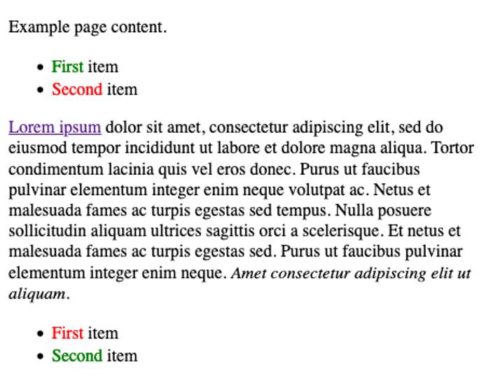 Elements added to the example page via the innerHTML property Elements added to the example page via the innerHTML property