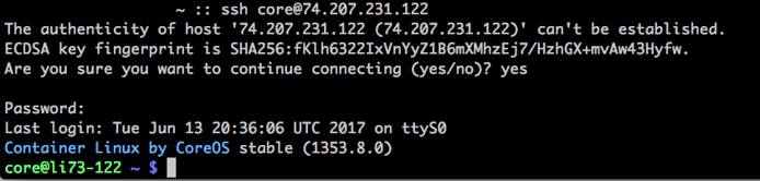 Log in as core user SSH Log in as core user SSH