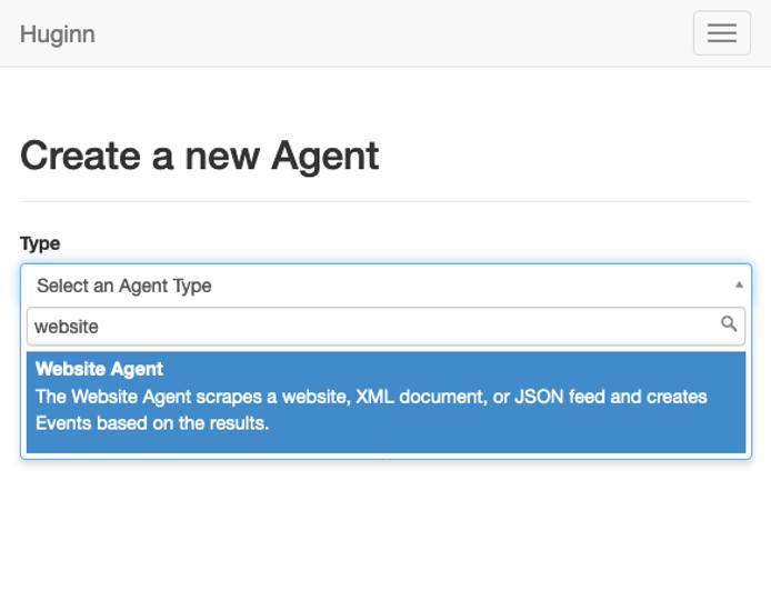 Selecting a Huginn agent type