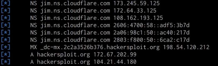 DNSRecon utility output DNSRecon utility output