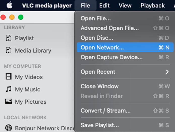 Open Network option for VLC Open Network option for VLC