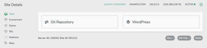 The apps section for your site Apps Tab