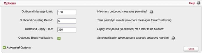 Options Screenshot of options page