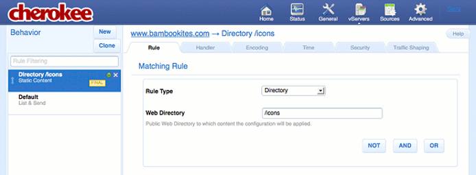 Deleting rules on the Rule tab of the vServers page of the Cherokee admin panel on Fedora 13. Deleting rules on the Rule tab of the vServers page of the Cherokee admin panel on Fedora 13.