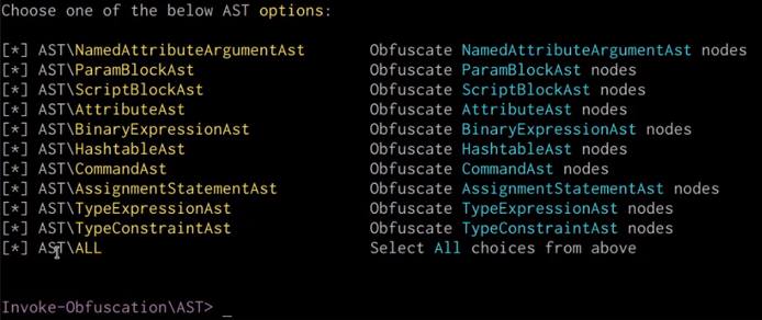 AST options menu AST options menu