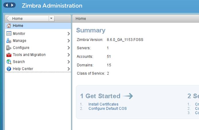 Zimbra admin console Zimbra admin console