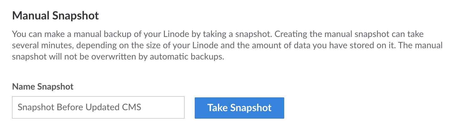 Screenshot of the Manual Snapshot section within the Cloud Manager Screenshot of the Manual Snapshot section within the Cloud Manager