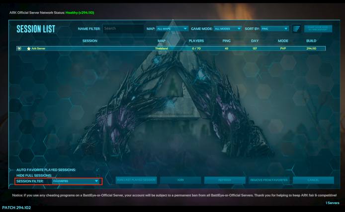 ARK server list containing the Linode that was added to Steam favorites. ARK server list containing the Linode that was added to Steam favorites.