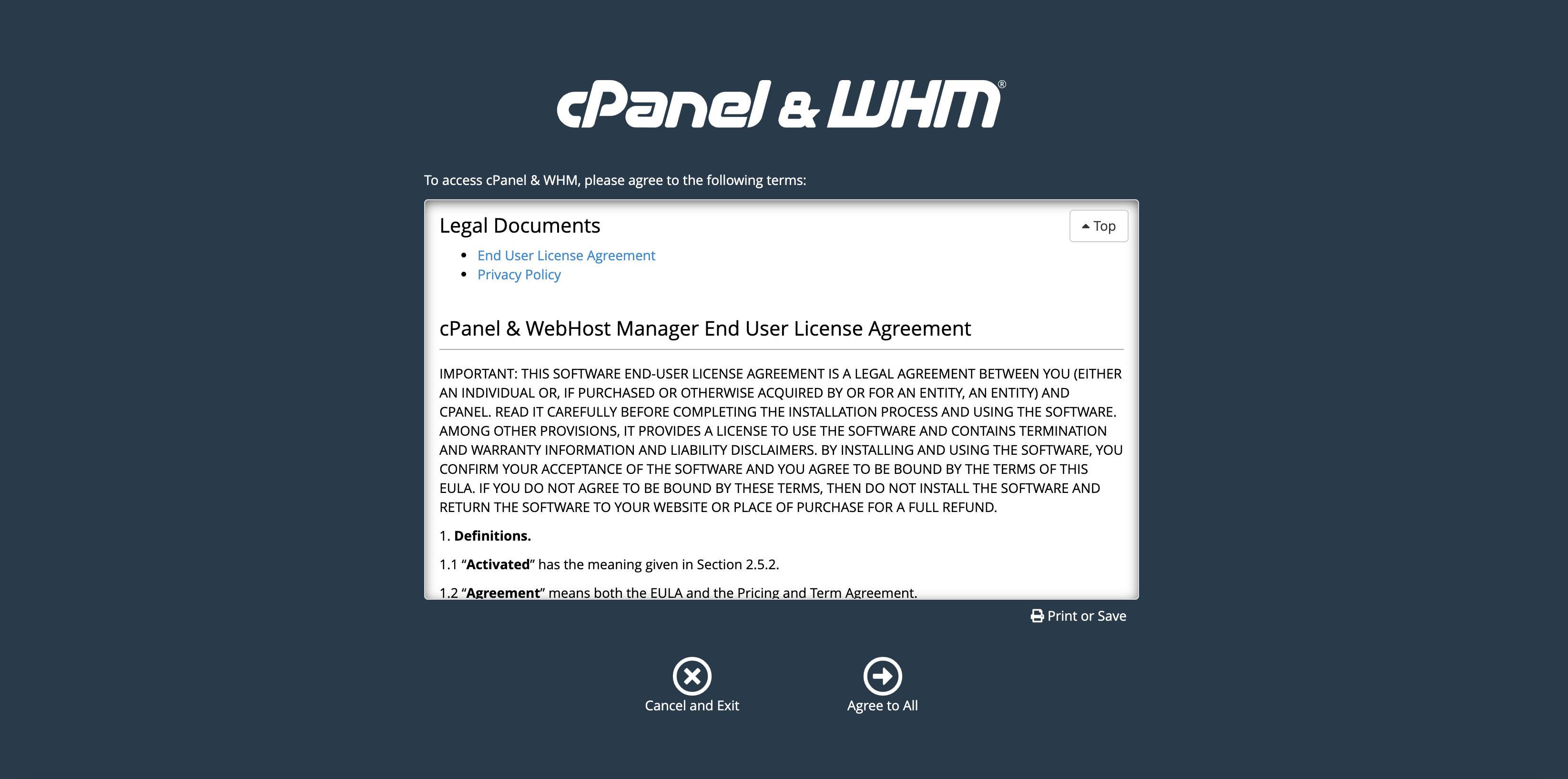Agree to cPanel and WHM’s terms Agree to cPanel and WHM’s terms
