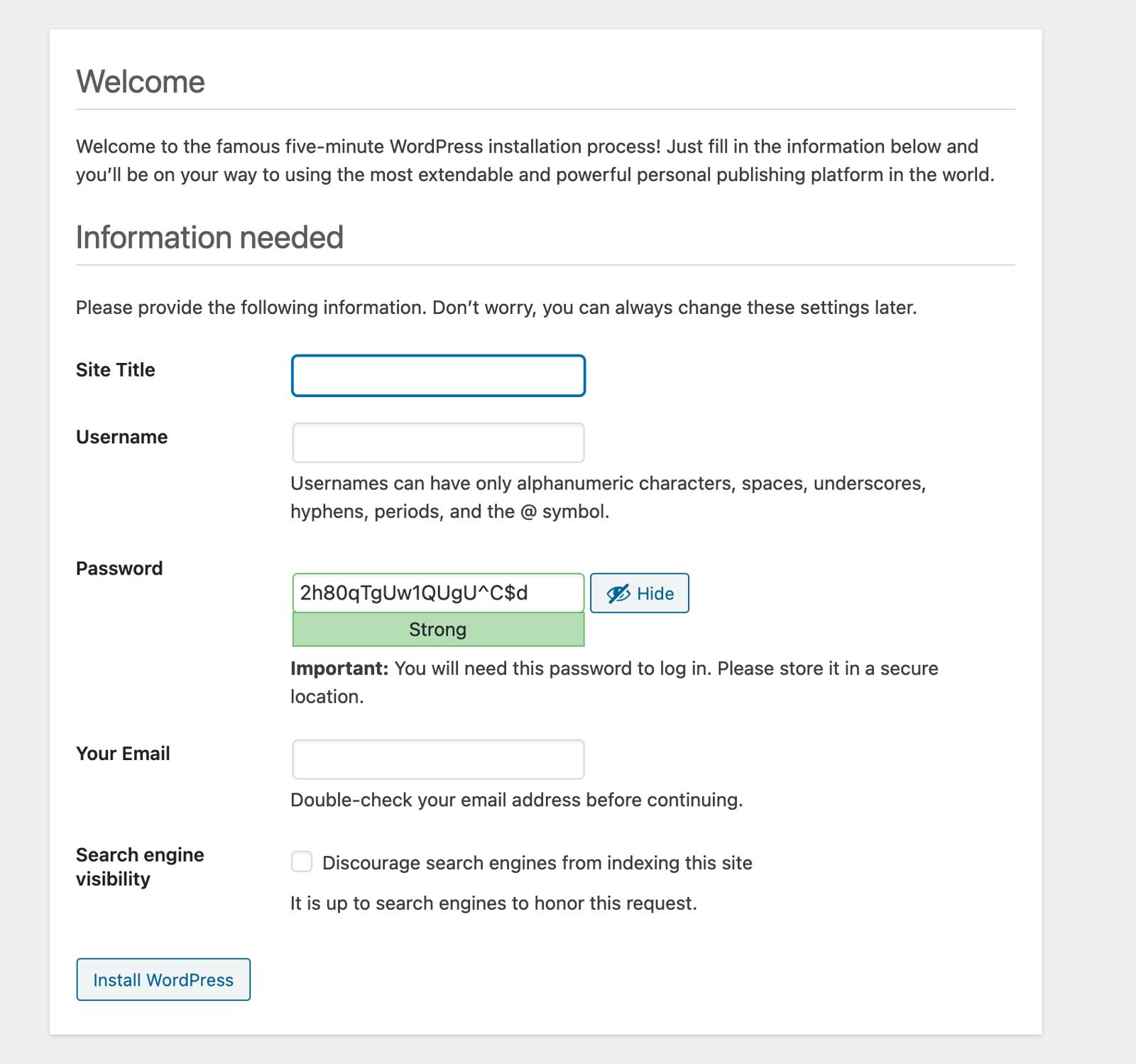 WordPress Welcome Page