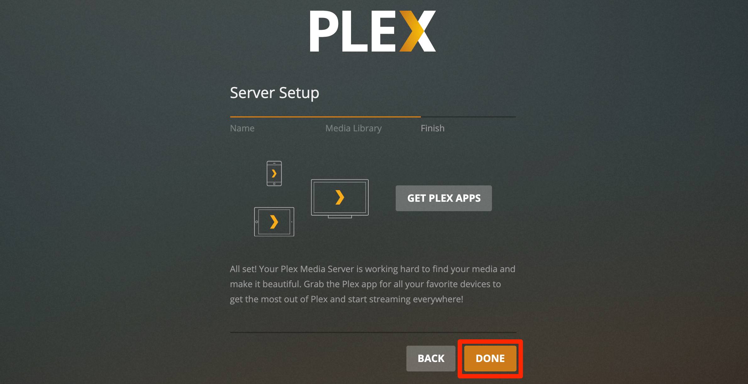 Plex Server Setup - Finish. Plex Server Setup - Finish