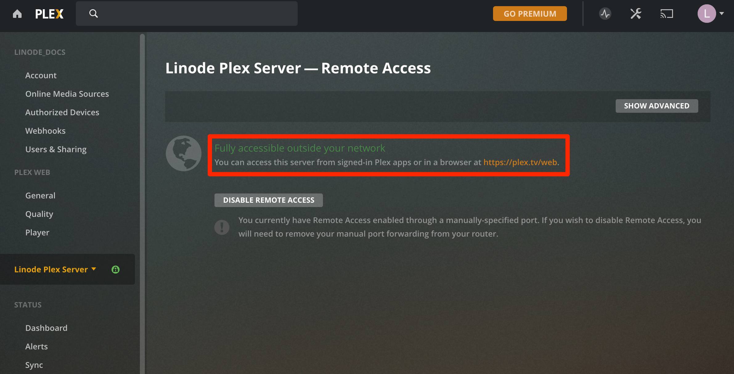 Plex Server Remote Access Successful. Plex Server Remote Access Successful
