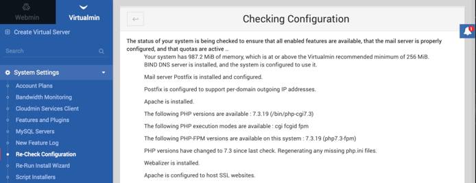 Virtualmin Check Configuration Results Virtualmin Check Configuration Results
